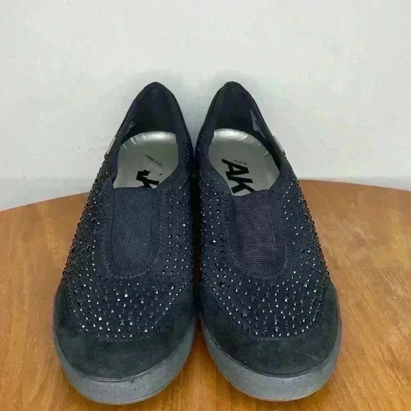ANNE KLEIN SPORT AKYARMILLA BLACK SPARKLY WEDGE SLIP-ON SNEAKER SHOES SZ 7.5 - Picture 2 of 8